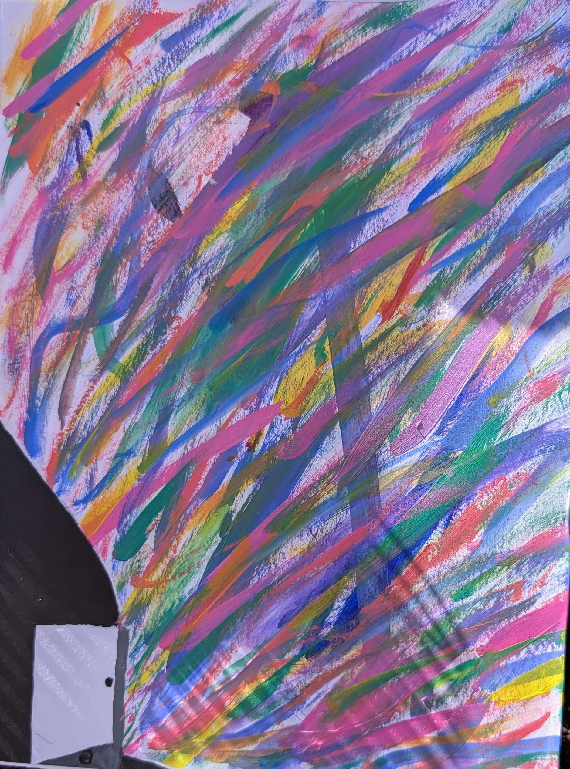 A door in a dark room is opening up to a world full of bright pastel colors.