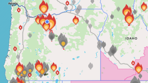 Map indicating wildfires in the PNW